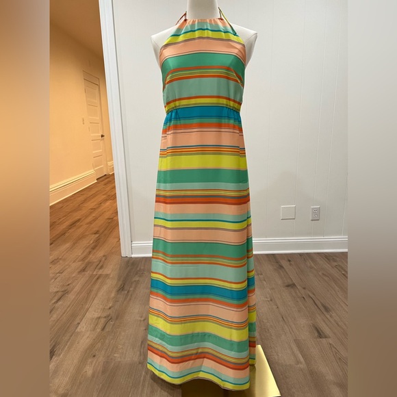 Ann Taylor Halter Maxi Dress Striped Multicolor Tie Back Womens Size 0 - Picture 2 of 16
